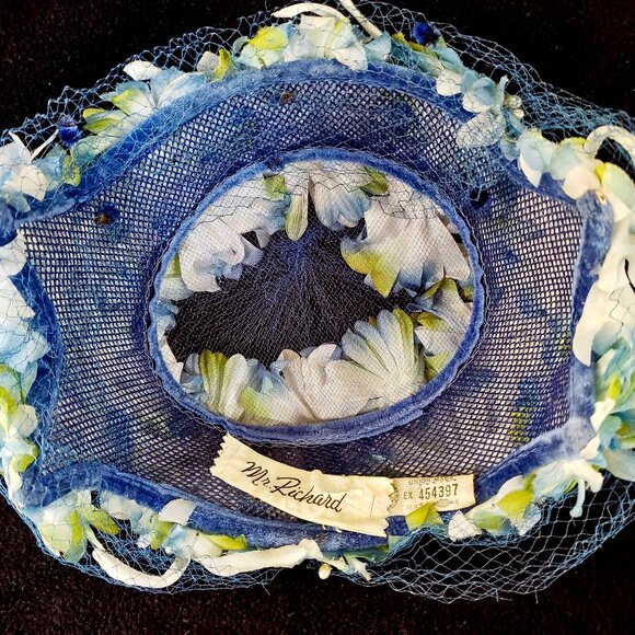 Vintage Mr. Richard Blue Flowers Netted Pill Hat